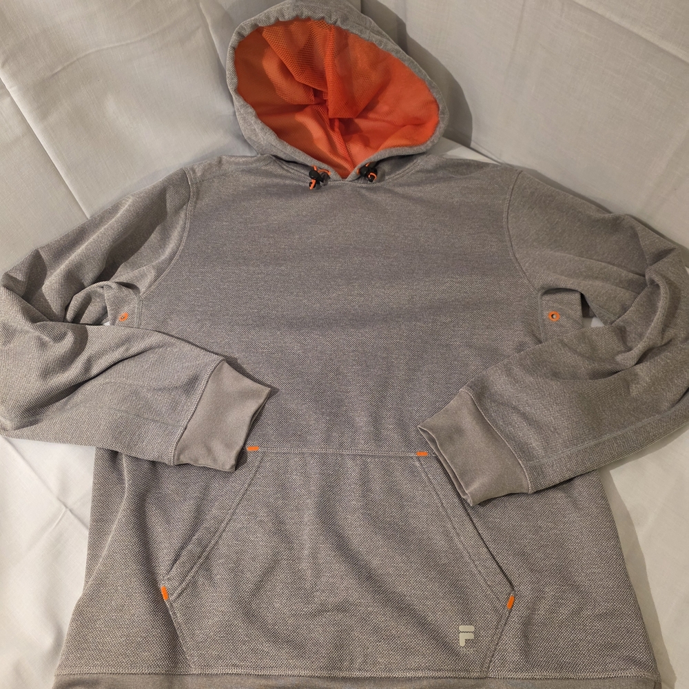 FILA Sport Gray Hoodie with Orange Trim Sz L